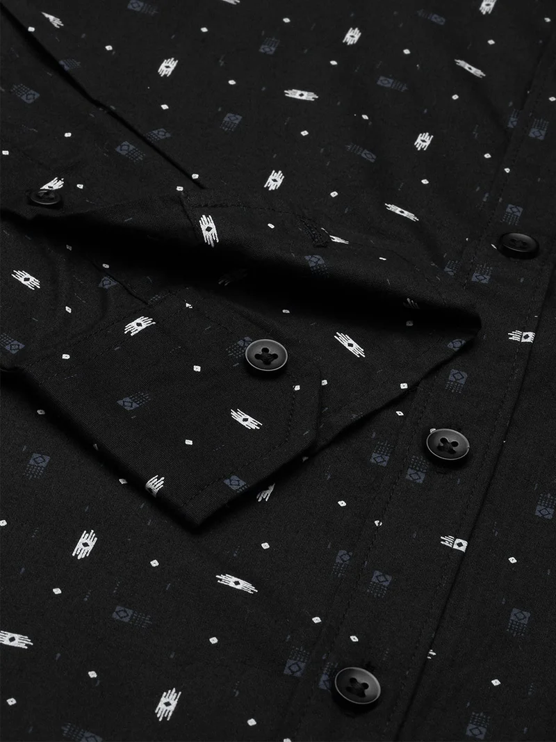 Joven  Black Printed Cotton Casual Shirt for Men for Men | Best Price UAE