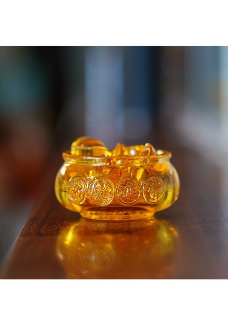 Golden Treasure Basin Desktop Decor, Good Luck Wealth Prosperity Living Room Crystal Decoration, Chinese Charm of Prosperity Mascot, Suitable Decor for Home Office (3'', 41Pcs) - Image 5