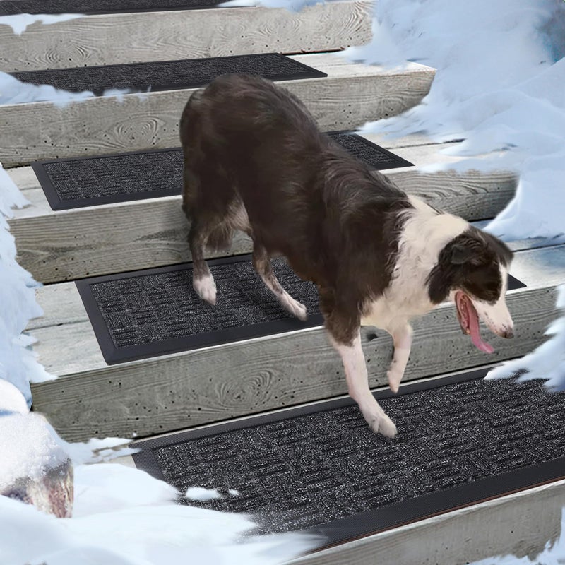 Aucuda 6pcs 85 x 30 Stair Treads Outdoor for Elders and Dogs on Wooden Steps Non Slip Stair Runner Rug Heat Insulation Rubber Backing Staircase Mat Carpet for Indoor Grip Farmhouse