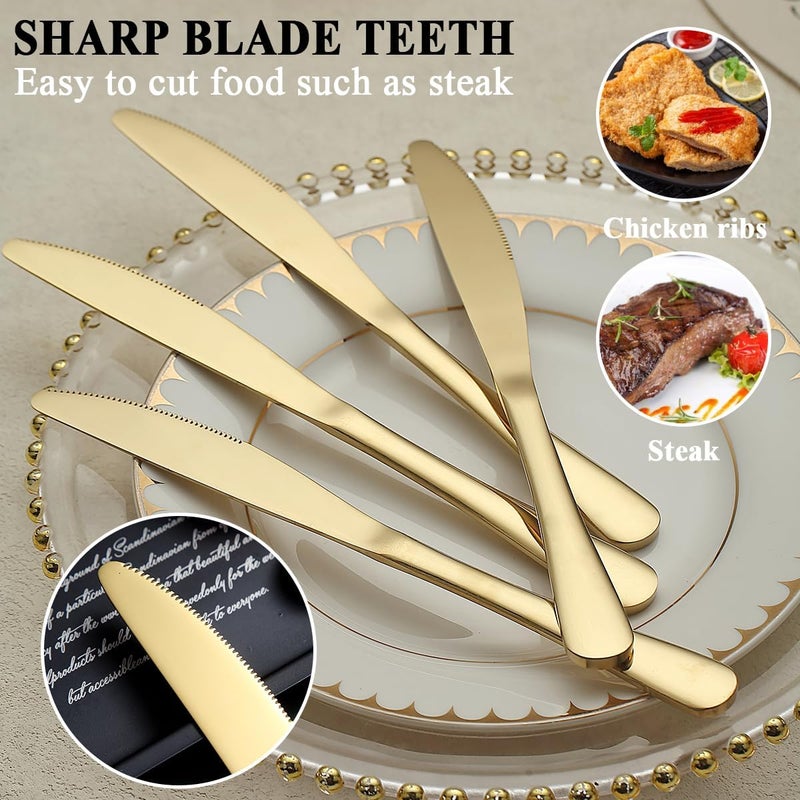 ReaNea Gold Dinner Knives Set of 12 Pieces, Stainless Steel Titanium Gold Plating Butter Knife, Table Knives for Home, Restaurant, Hotel, Wedding, Events - Image 4