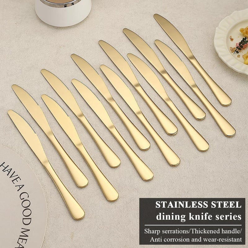 ReaNea Gold Dinner Knives Set of 12 Pieces, Stainless Steel Titanium Gold Plating Butter Knife, Table Knives for Home, Restaurant, Hotel, Wedding, Events - Image 3