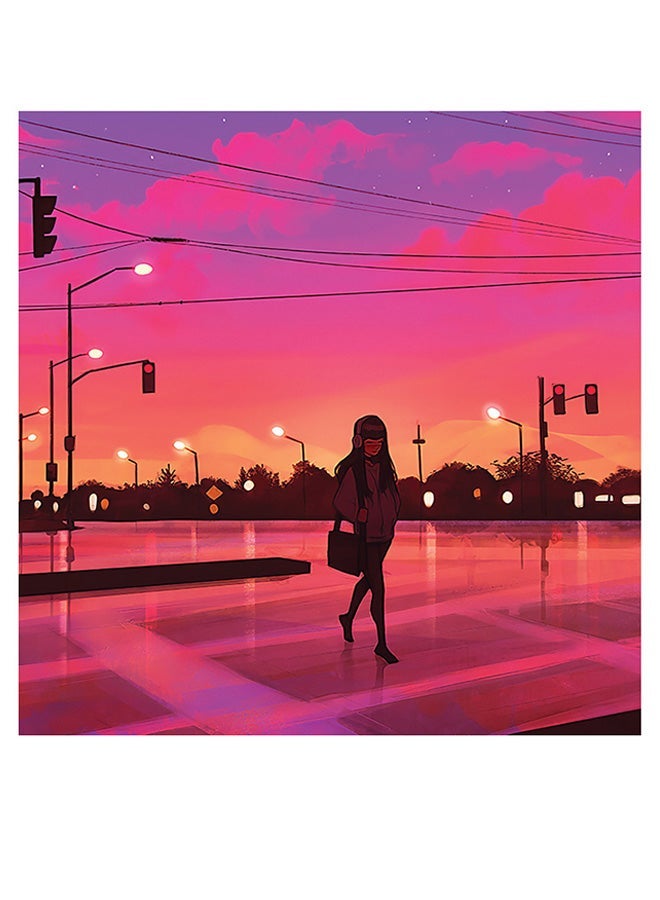 RYN Sunset Themed Printed MDF Wall Art Pink/Purple/Black 30x30cm - Image 1