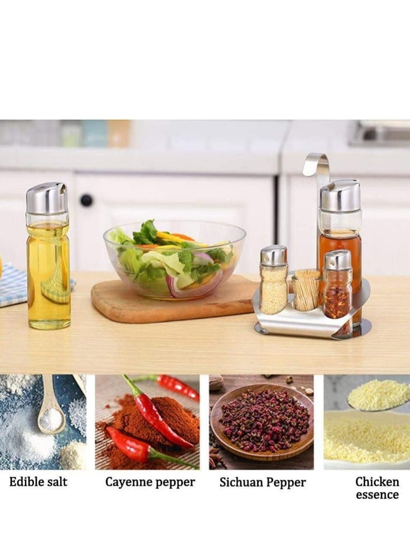 Cruet Set, 5 Piece Cruet Cruet Set for Salt, Oil & Vinegar with Matching Holder, Moisture Proof Moisture Proof Stainless Steel Condiment Box Set - Image 2