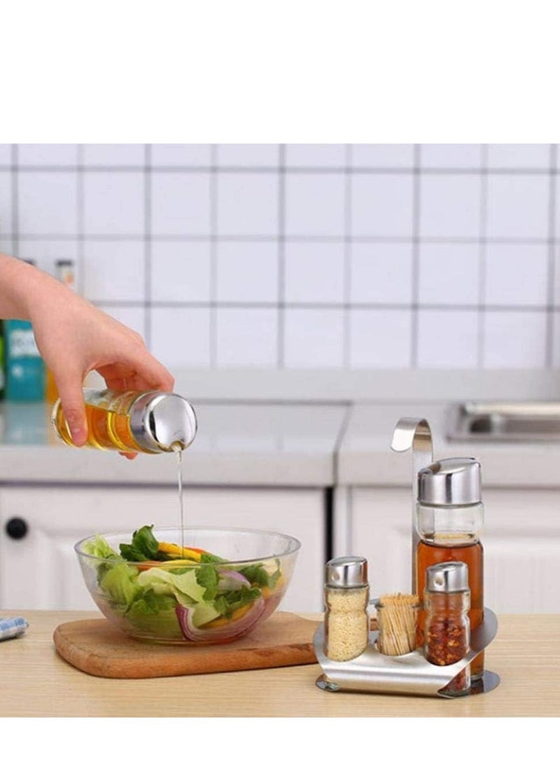 Cruet Set, 5 Piece Cruet Cruet Set for Salt, Oil & Vinegar with Matching Holder, Moisture Proof Moisture Proof Stainless Steel Condiment Box Set - Image 3