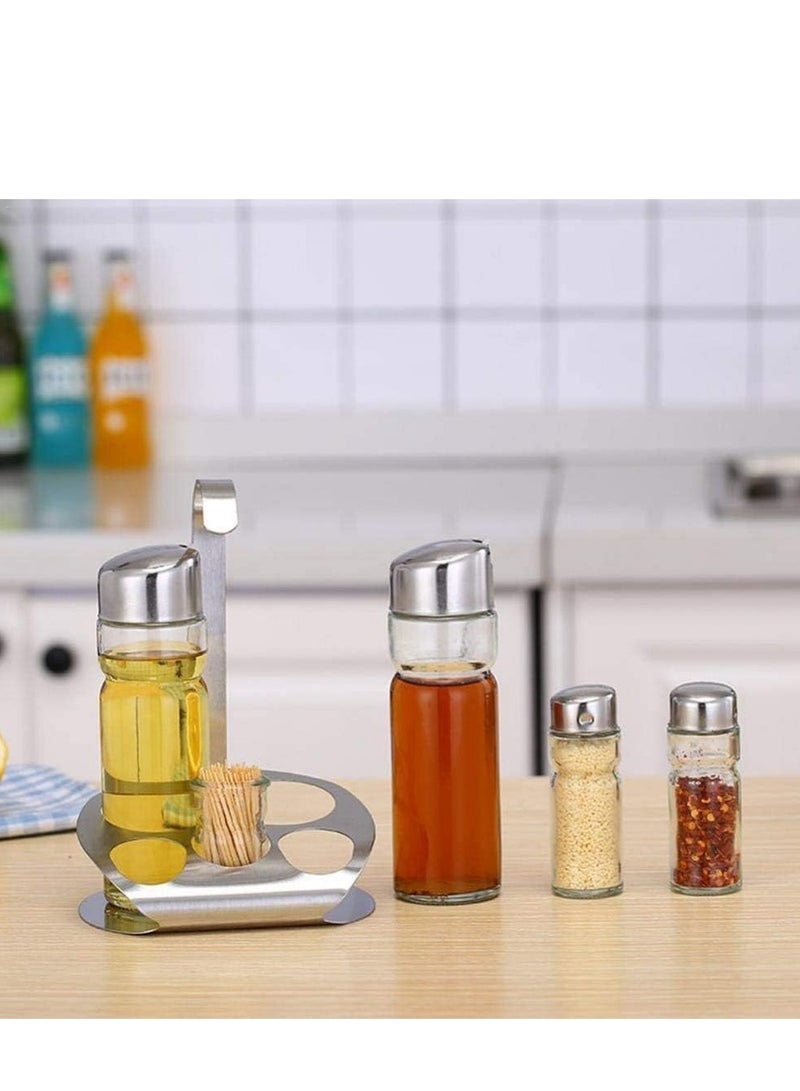 Cruet Set, 5 Piece Cruet Cruet Set for Salt, Oil & Vinegar with Matching Holder, Moisture Proof Moisture Proof Stainless Steel Condiment Box Set - Image 4