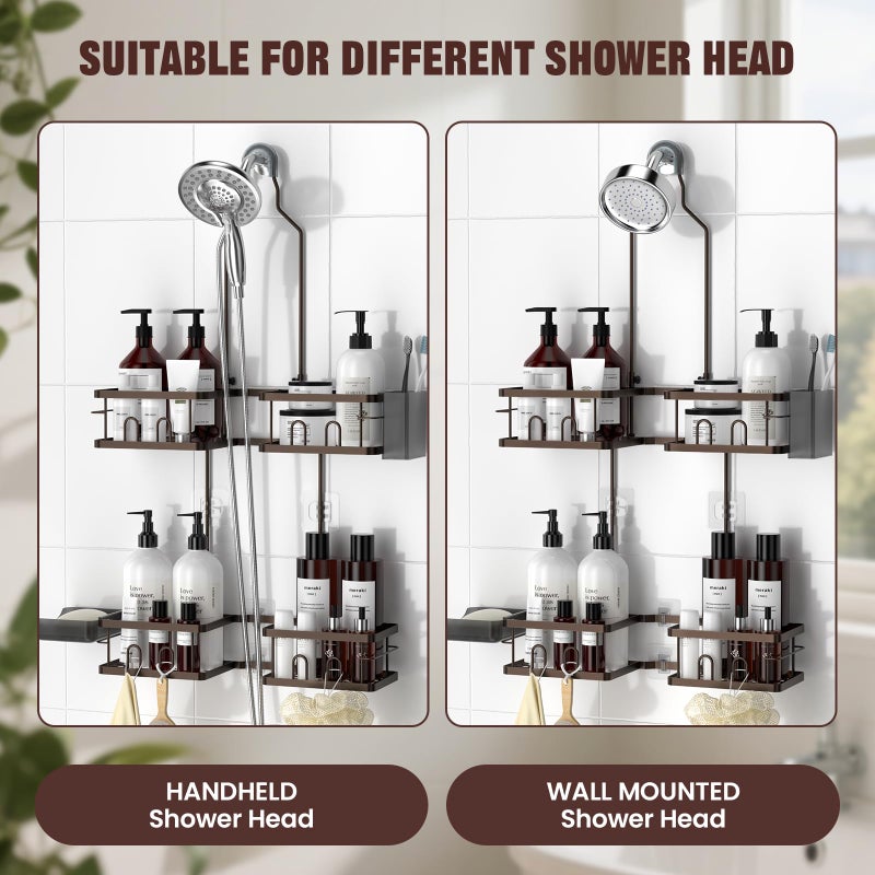 Reinhardt Adjustable Shower Caddy Hanging Rustproof Shower Caddy For Handheld Showerheads  Shower Organizer With Hooks Soap Holder  Anti-Swing Shower Rack Bathroom Accessories  Bronze - Image 4