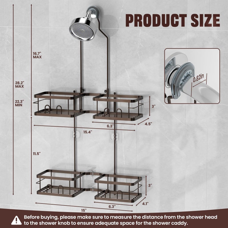 Reinhardt Adjustable Shower Caddy Hanging Rustproof Shower Caddy For Handheld Showerheads  Shower Organizer With Hooks Soap Holder  Anti-Swing Shower Rack Bathroom Accessories  Bronze - Image 5