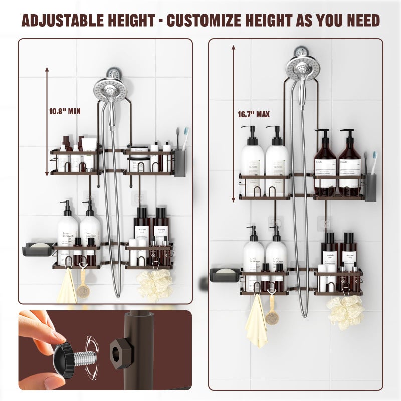 Reinhardt Adjustable Shower Caddy Hanging Rustproof Shower Caddy For Handheld Showerheads  Shower Organizer With Hooks Soap Holder  Anti-Swing Shower Rack Bathroom Accessories  Bronze - Image 2