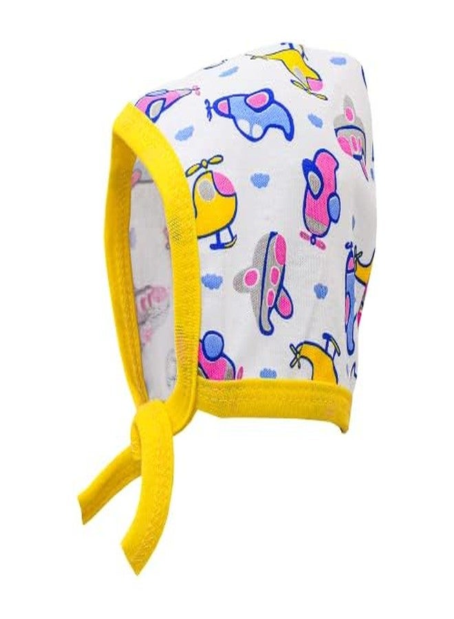 BUMSIES Washable Reusable Soft Cotton Printed Cap with Tie Knot for New Born Baby Boy & Girl/Topa Set - Pack of 4 - (0-3 Months) Multicolour - Image 3