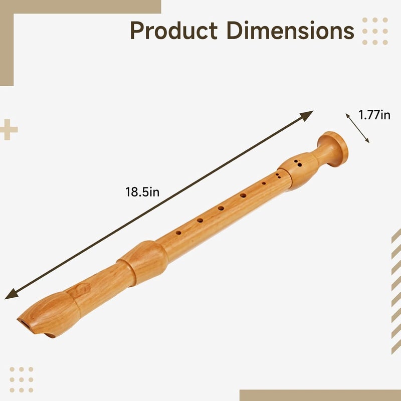 آلة عزف خشبية للأطفال بطول 18.5 بوصة، تصميم ألماني كلاسيكي، تشمل حقيبة حمل، قضيب تنظيف، ودهان كورك - Image 5