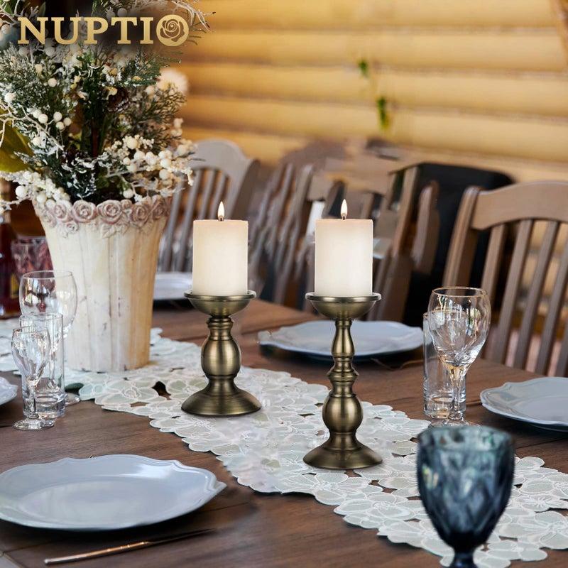NUPTIO حاملات شموع عمودية من الحديد البرونزي 2 قطعة، مثالية لشموع عمودية بقطر 3 إنش، هدايا للزفاف، الحفلات، المنزل، السبا، الريكي، شموع فوطيف (ص + ل) - Image 3