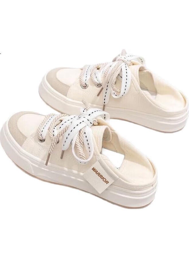 Pull Back Huili Women'S Canvas Shoes, Slip-On Loafers, Two-Way Casual Shoes, D693G, Khaki/Beige, Size 40 - Image 1