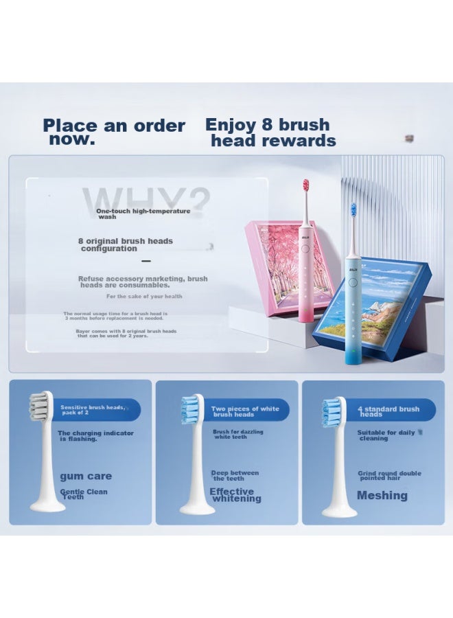B-Air Bair X3/x304 Couple's Electric Toothbrush Set For Adults, Sonic Rechargeable Deep Cleaning Sensitive Soft Bristles Fully Automatic Gift For Boyfriend/girlfriend, Misty Blue Gift Box - Image 1