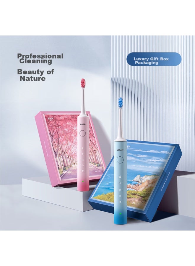 B-Air Bair X3/x304 Couple's Electric Toothbrush Set For Adults, Sonic Rechargeable Deep Cleaning Sensitive Soft Bristles Fully Automatic Gift For Boyfriend/girlfriend, Misty Blue Gift Box - Image 4