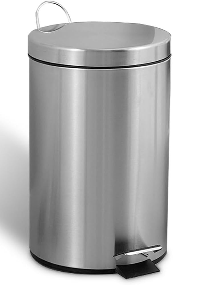 Floret Circular Shaped Premium Stainless Steel Pedal Bin Silver and Black 12 L  - Image 1