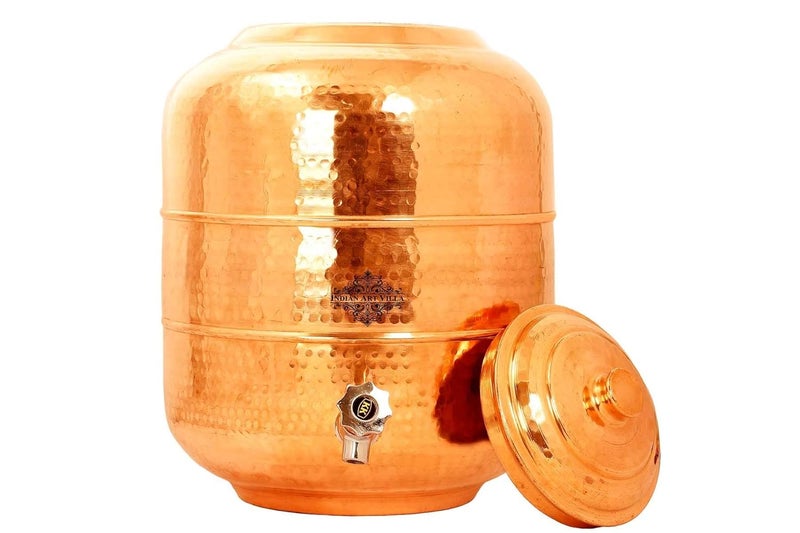 INDIAN ART VILLA Indian Art Villa Hammered Copper Water Dispenser Stoarge Pot Tank Drinkware Serveware Set 7000 ml - Image 3