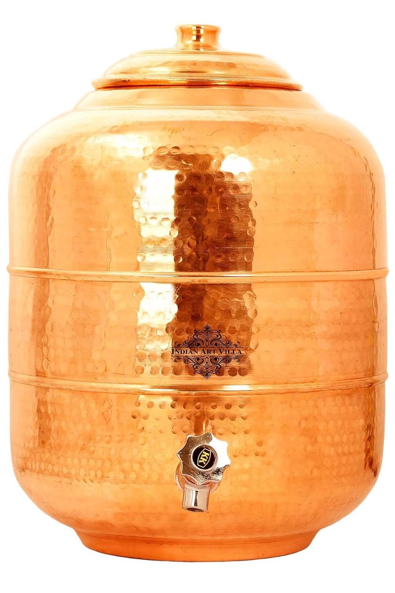 INDIAN ART VILLA Indian Art Villa Hammered Copper Water Dispenser Stoarge Pot Tank Drinkware Serveware Set 7000 ml - Image 2