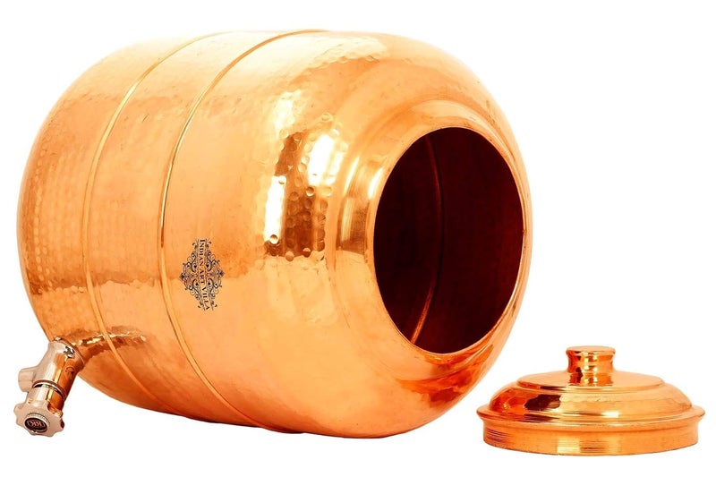 INDIAN ART VILLA Indian Art Villa Hammered Copper Water Dispenser Stoarge Pot Tank Drinkware Serveware Set 7000 ml - Image 4