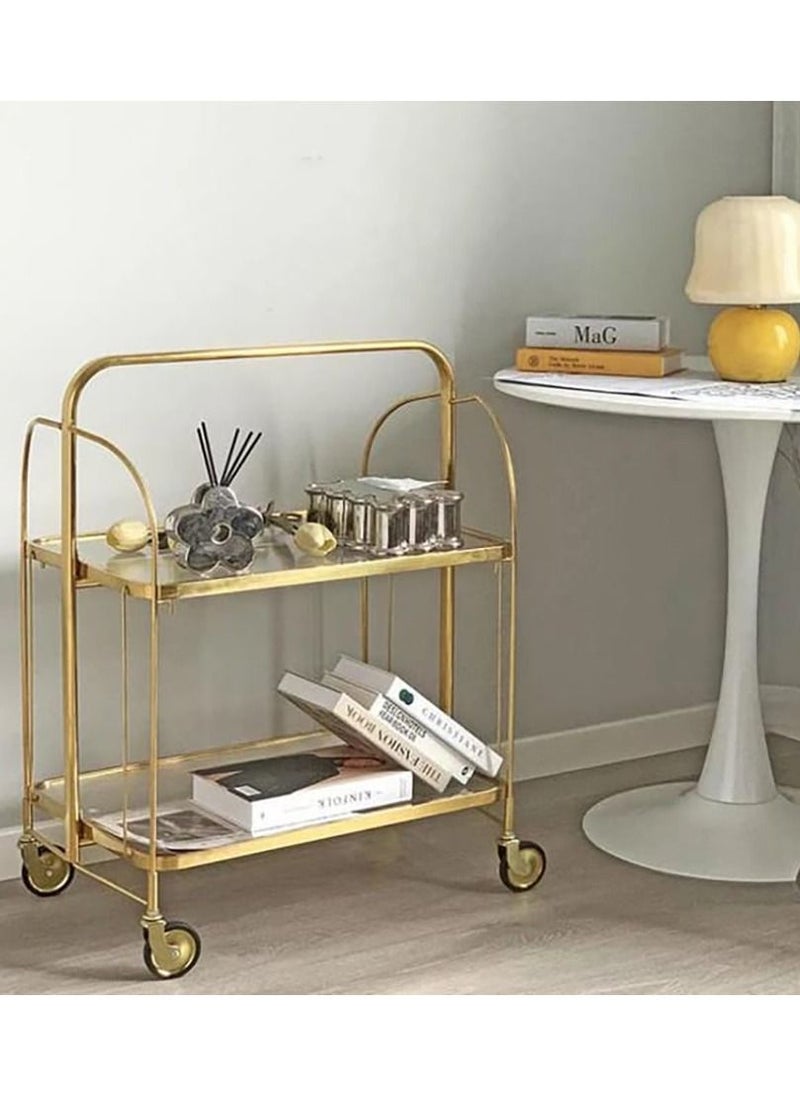 ماركة غير محددة - عربة تخزين منزلية عملية متنقلة بتصميم أنيق مزودة برفوف و بمقابض وعجلات دوارة قابلة للقفل  ذهبي/شفاف - Image 1