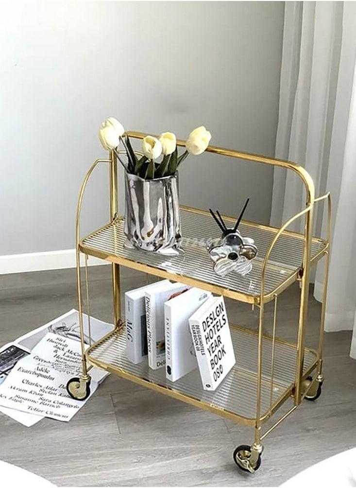 ماركة غير محددة - عربة تخزين منزلية عملية متنقلة بتصميم أنيق مزودة برفوف و بمقابض وعجلات دوارة قابلة للقفل  ذهبي/شفاف - Image 1