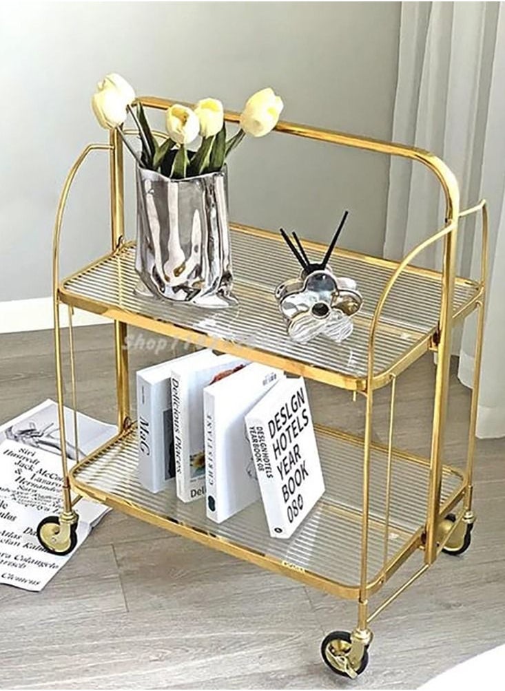 ماركة غير محددة - عربة تخزين منزلية عملية متنقلة بتصميم أنيق مزودة برفوف و بمقابض وعجلات دوارة قابلة للقفل  ذهبي/شفاف - Image 1