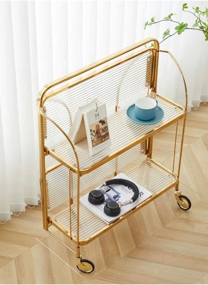 ماركة غير محددة - عربة تخزين منزلية عملية متنقلة بتصميم أنيق مزودة برفوف و بمقابض وعجلات دوارة قابلة للقفل  ذهبي/شفاف - Image 1