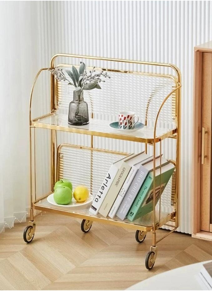 ماركة غير محددة - عربة تخزين منزلية عملية متنقلة بتصميم أنيق مزودة برفوف و بمقابض وعجلات دوارة قابلة للقفل  ذهبي/شفاف - Image 1
