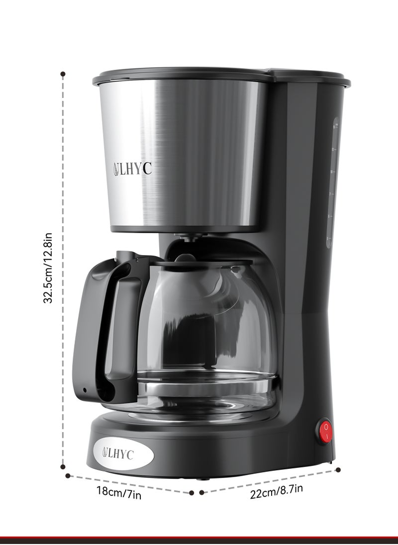 ULHYC - Coffee Maker 1.5L 900W 12-Cup Drip Coffee Maker - Borosilicate Carafe, Auto-Off, Reusable Filter, Anti-Drip, Keep-Warm Function, Clear Water Level Window Coffee Machine, Ideal For Home or Office For Drip Coffee & Espresso Black/Silver - Image 1
