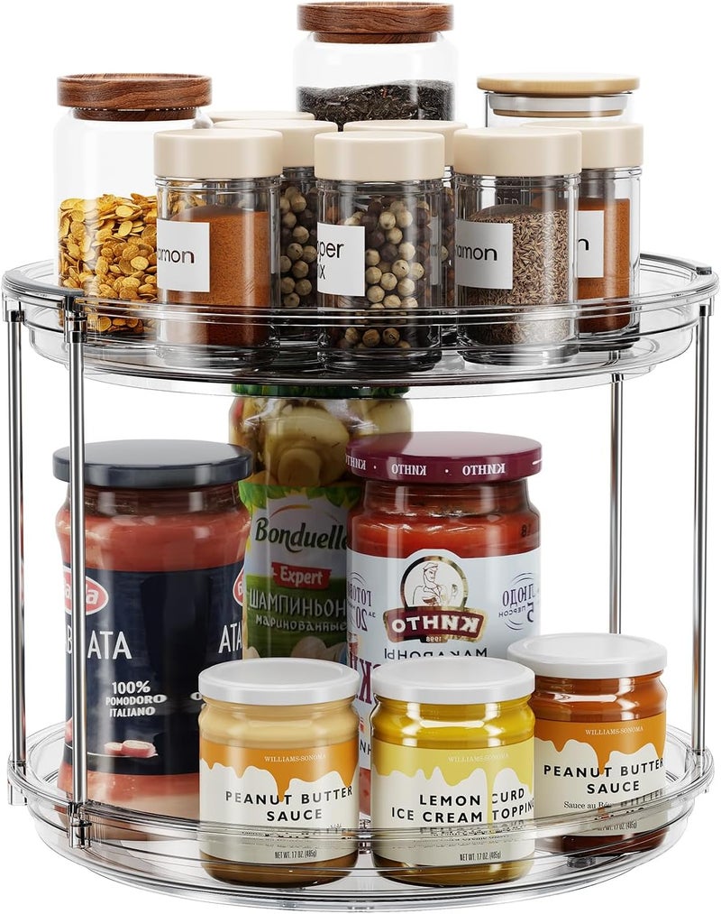 LAMU 2 Tier Lazy Susan Turntable Organizer 9.25'' Rotating Spice Rack Organization for Cabinet, Kitchen, Pantry, Countertop, Bathroom, Vanity, Medicine Cabinet Organizer, Grey - Image 1