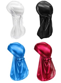 GUSGU 4 Pcs Silky Durags Set, Silk Durag for Men Women, Durags Pack with Long Tail and Wide Straps for 360 Waves  - Image 1