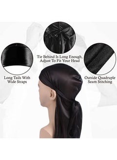 GUSGU 4 Pcs Silky Durags Set, Silk Durag for Men Women, Durags Pack with Long Tail and Wide Straps for 360 Waves  - Image 4