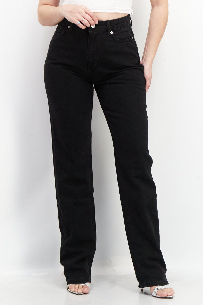 NA-KD Women Regular Fit High Waist Washed Non-Stretchable Denim Jean, Black - Image 1