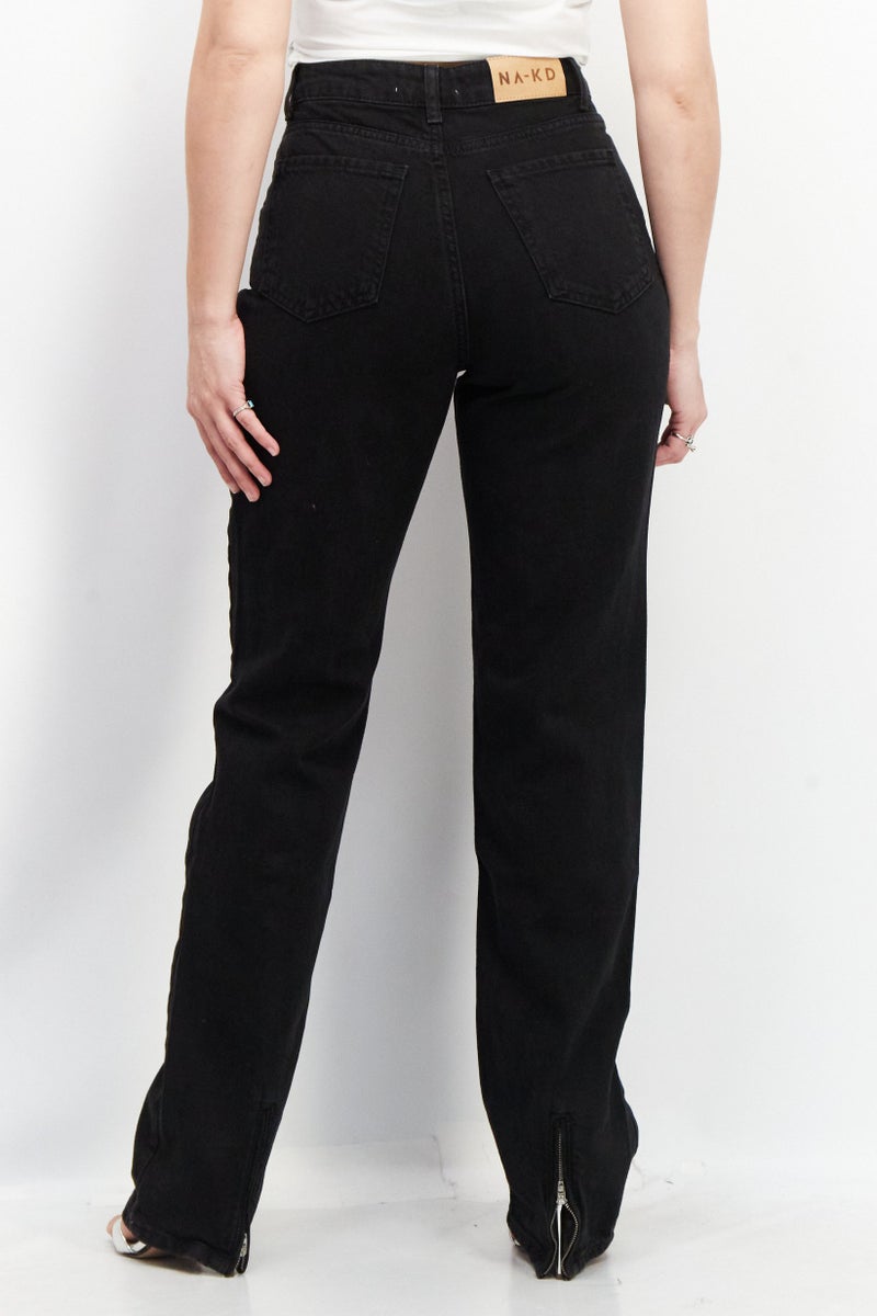 NA-KD Women Regular Fit High Waist Washed Non-Stretchable Denim Jean, Black - Image 3