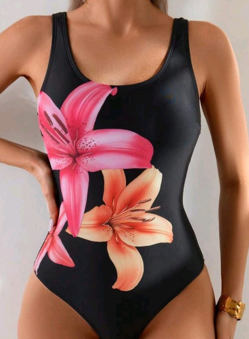 Shein SHEIN Swim Women's  Floral Print Backless One-Piece Swimsuit, Summer One-Piece Bathing Suit - Image 1