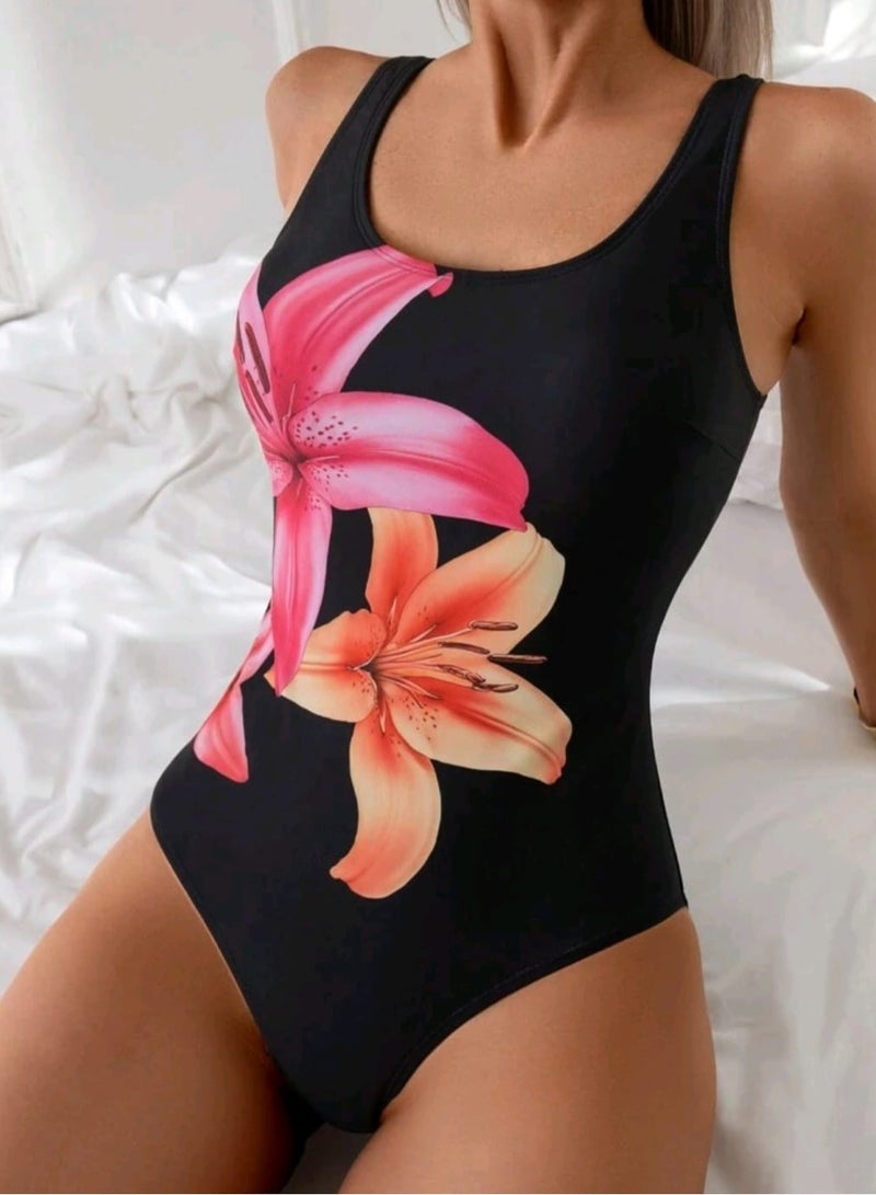 Shein SHEIN Swim Women's  Floral Print Backless One-Piece Swimsuit, Summer One-Piece Bathing Suit - Image 3