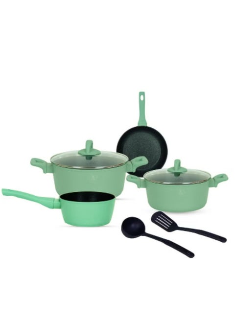 8-Piece Granite Coated Cookware Set, Nonstick Coating For Cooking, Casserole With Lid, Frying Pan, Saucepan Kitchen Tools, Green