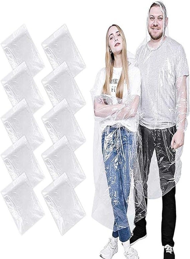 10 Pack Disposable Rain Ponchos Waterproof Rain Poncho for Women and Men Adult Emergency Raincoats with Drawstring Hood and Elasticated Wrists Rain Coats for Outdoor Activities - Image 1