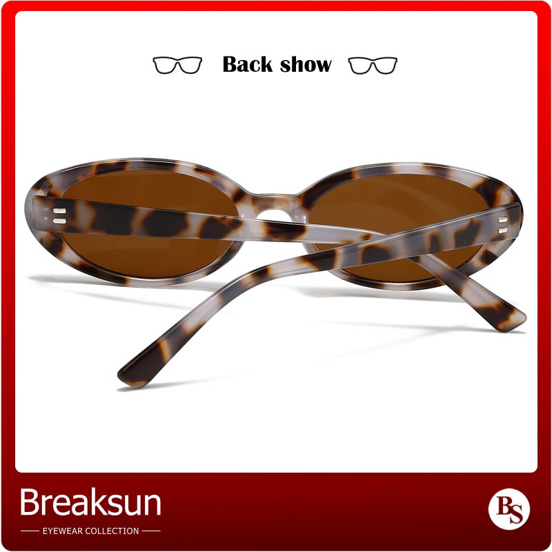 Breaksun Retro Oval Sunglasses for Women Men Fashion Small Oval Sunglasses 90s Vintage Shades (Black/Grey+Yellow Tortoise/Brown) - Image 4