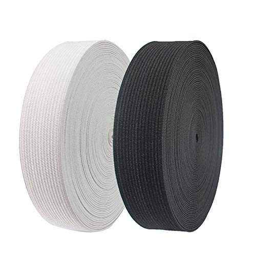 Luckkyme 2 Pack 22 Yard 1 inch Black and White Stretch Knitting Elastic Band Spool Flat Elastic Cord Sewing Bands DIY Sewing Craft Accessories (Black and White) - Image 1