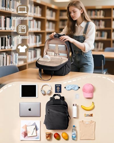 Smasrob Women Backpack with 156 Laptop Sleeve for Travel Work and College Lightweight Waterresistant Backpack for Women with 8 Pockets Black - Image 3
