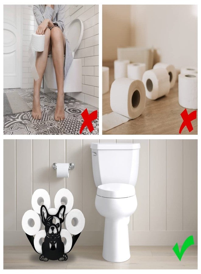 Euiroet Dog Animal Paper Holder - Black Metal Toilet Tissue Organizer, Decorative and Funny Bathroom Storage, Freestanding Design Holds Extra 8 Rolls - Image 5