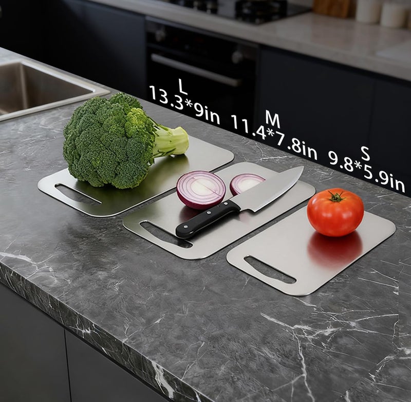 URMONA 3 PCS 304 Stainless Steel Cutting Board For Kitchen, Non-Staining&Odor-Free, Burr-Free Edges, Dishwasher Safe, Non Toxic Cutting Boardï¼ˆS+M+Lï¼‰ - Image 2