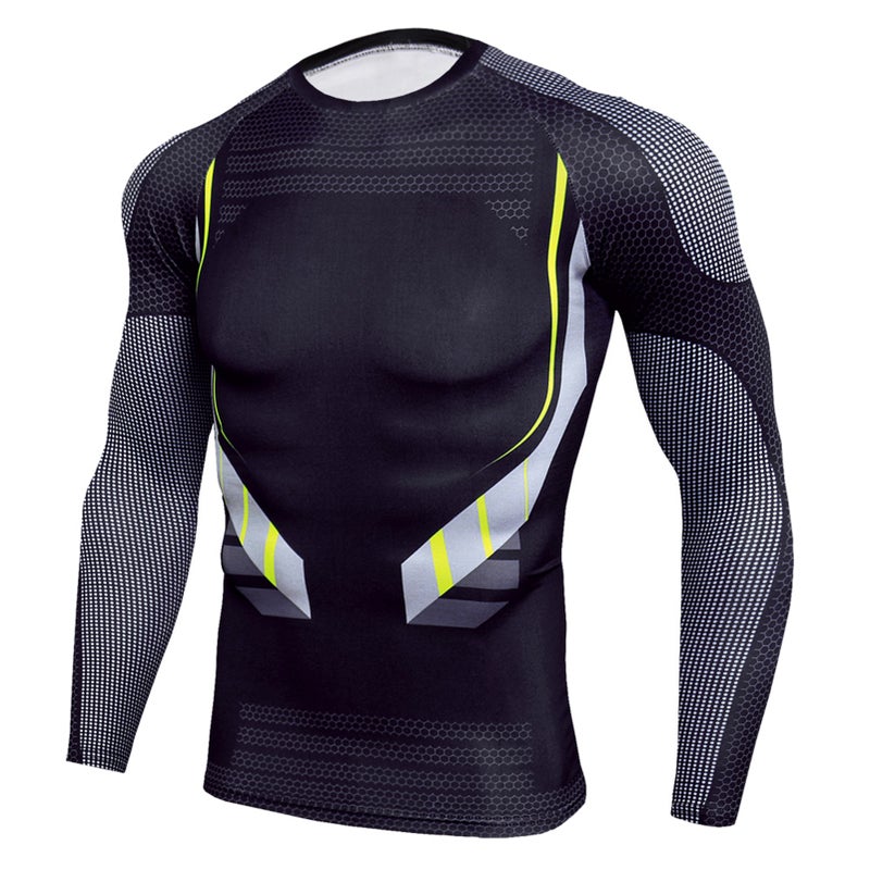 Men Long Sleeve Shirts O-neck Raglan Printed Stretchy Quick-dry Sports Tees Running Athletes Casual Tops - Image 1