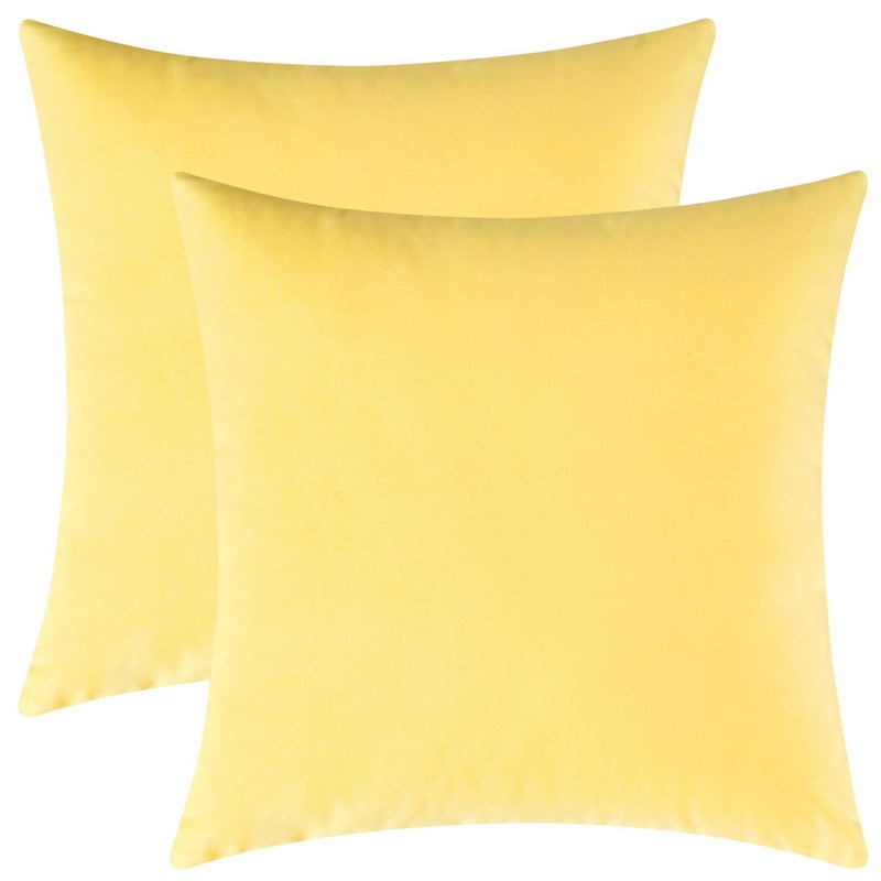 Mixhug Decorative Throw Pillow Covers Velvet Cushion Covers Solid Throw Pillow Cases for Couch and Bed Pillows Pale Yellow 20 x 20 Inches Set of 2