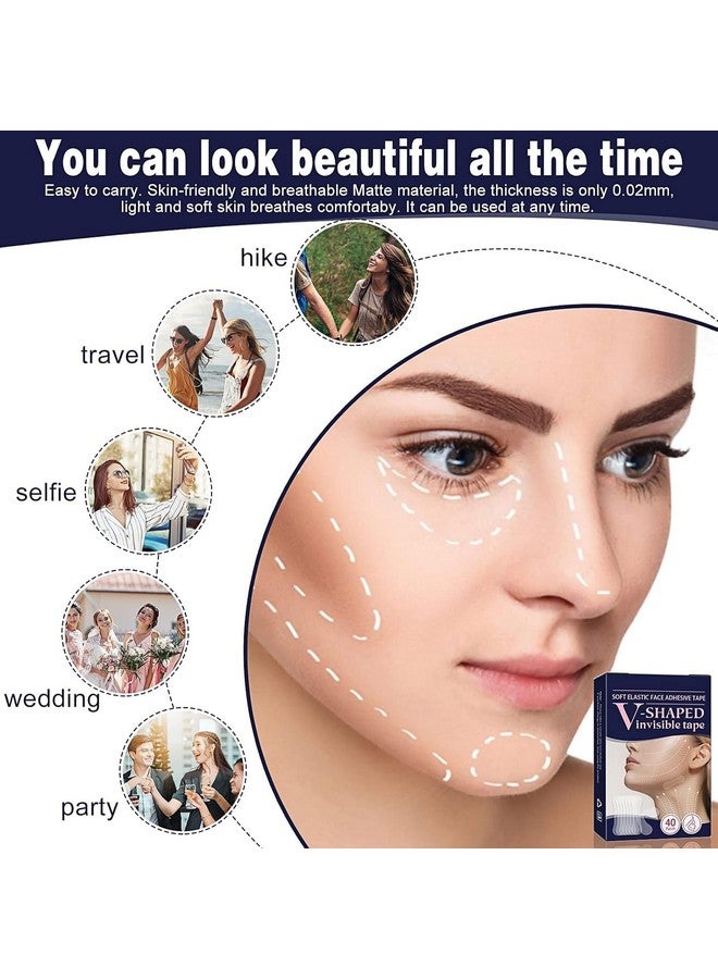 COYRASTH 40 Patch V-Shaped Mask Invisible Tape Soft Elastic Face Adhesive Tape for Instant Face Lift Wrinkle Reduction & Firming Transparent Makeup Tape for Eyes Neck & Jawline Long-Lasting Elasticity - Image 5