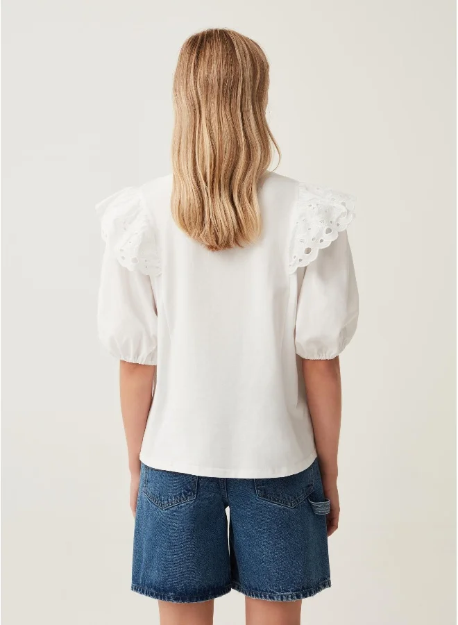 او في اس Ovs T-Shirt With Broderie Anglaise Lace Frills
