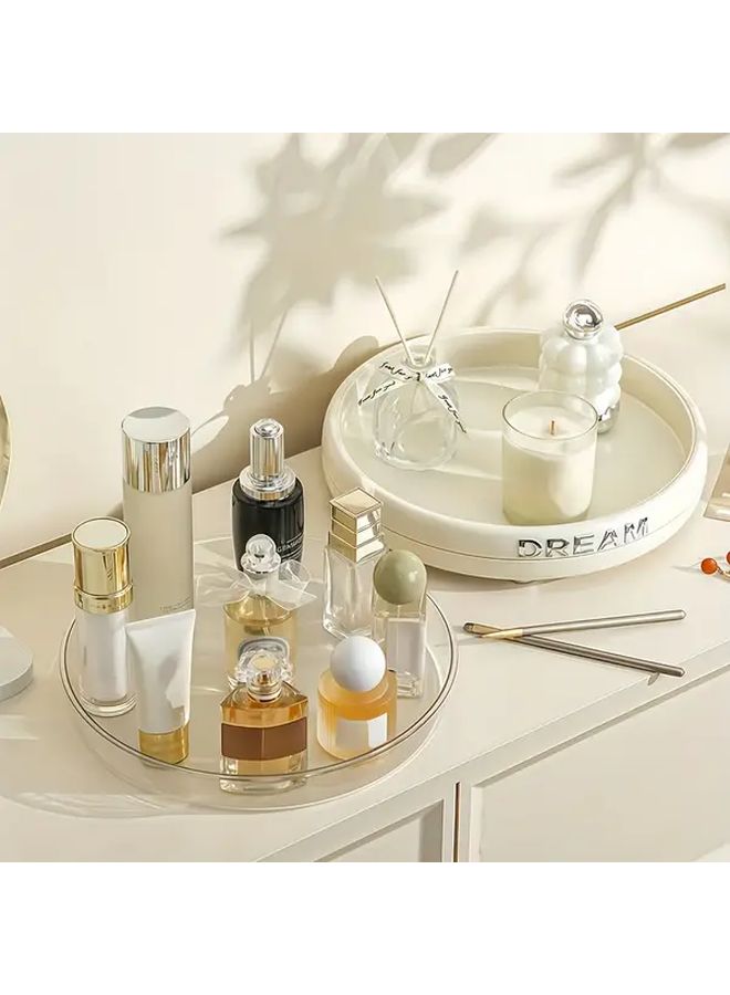 2 Pieces 360 Degree Rotating Cosmetic Organizer Countertop Makeup Storage Tray White Durable Plastic Bathroom Accessory Kitchen Spice Rack - Image 2