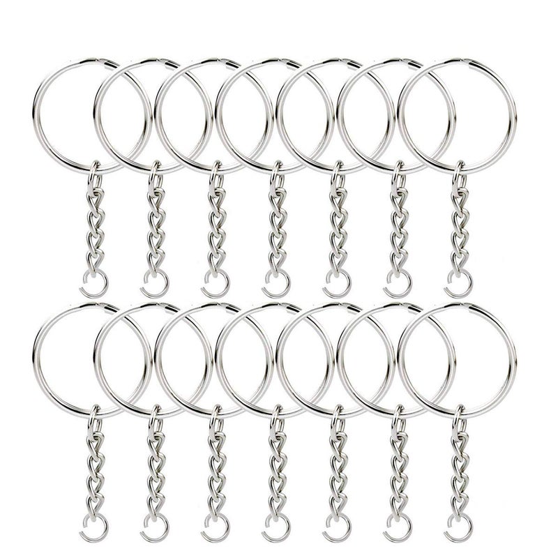 Asiatic Asiatic Silver Metal Loops Rings Keyring with Chain Open Jump Ring Connector Key Rings for Jewelry Findings Making Spring Rings Art and Craft DIY Making Handbag Keychain Pack of 20 Pcs  - Image 1