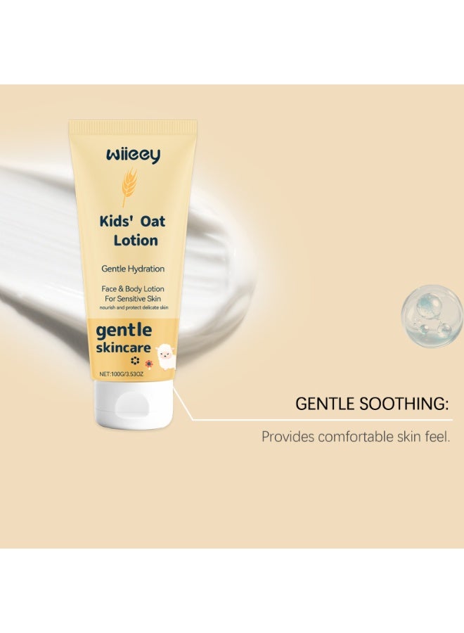 wiieey Kids Oat Face & Body Lotion, Gentle Long-Lasting Hydrating Moisturizer for Delicate Sensitive Children Skin, Fast-Absorb Non-Greasy Daily Skincare Cream 100g - Image 3