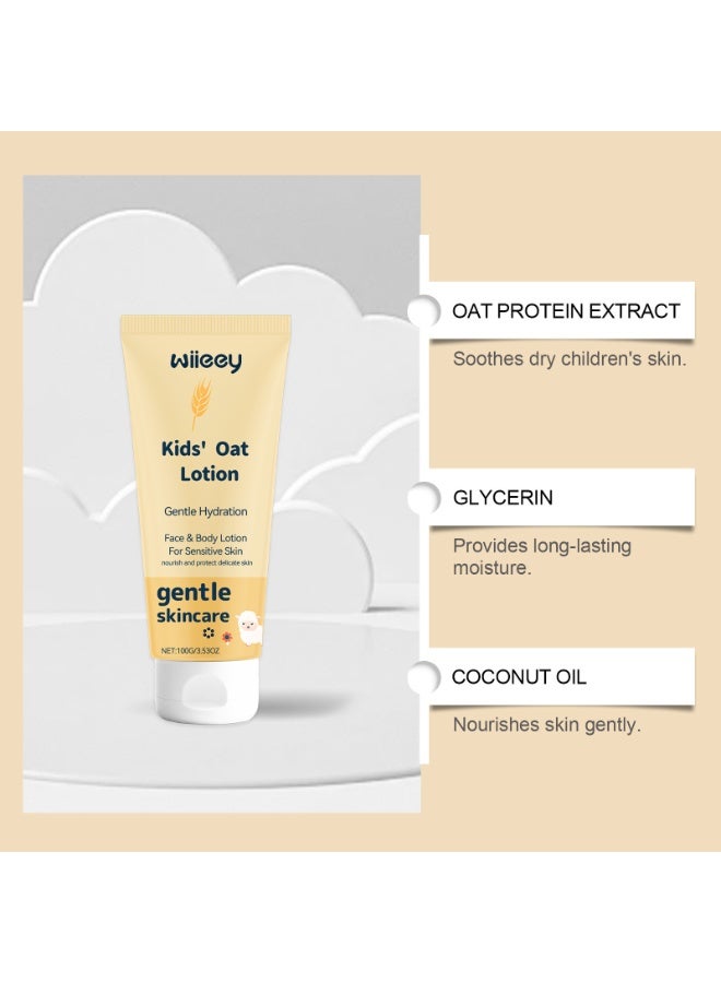 wiieey Kids Oat Face & Body Lotion, Gentle Long-Lasting Hydrating Moisturizer for Delicate Sensitive Children Skin, Fast-Absorb Non-Greasy Daily Skincare Cream 100g - Image 2